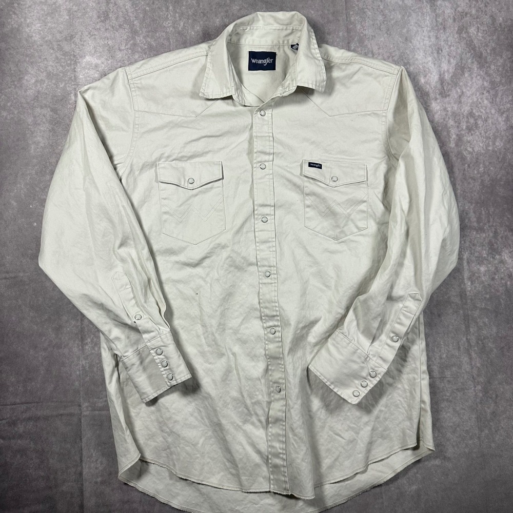 Wrangler Mens White Cotton Twill Pearl Snap Western Shirt XLT Extra Large Cowboy